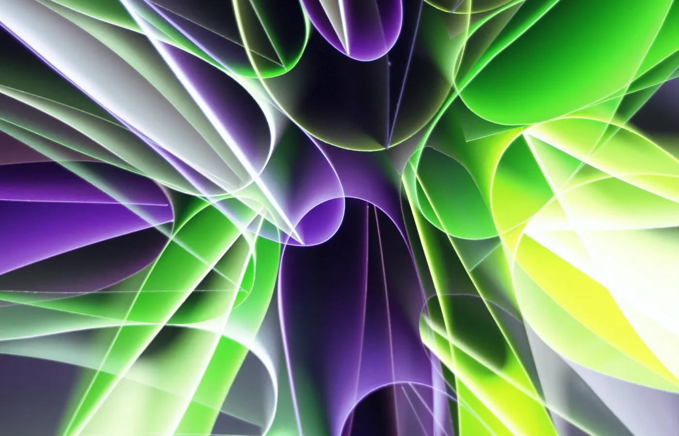 Neon green and purple beams of light